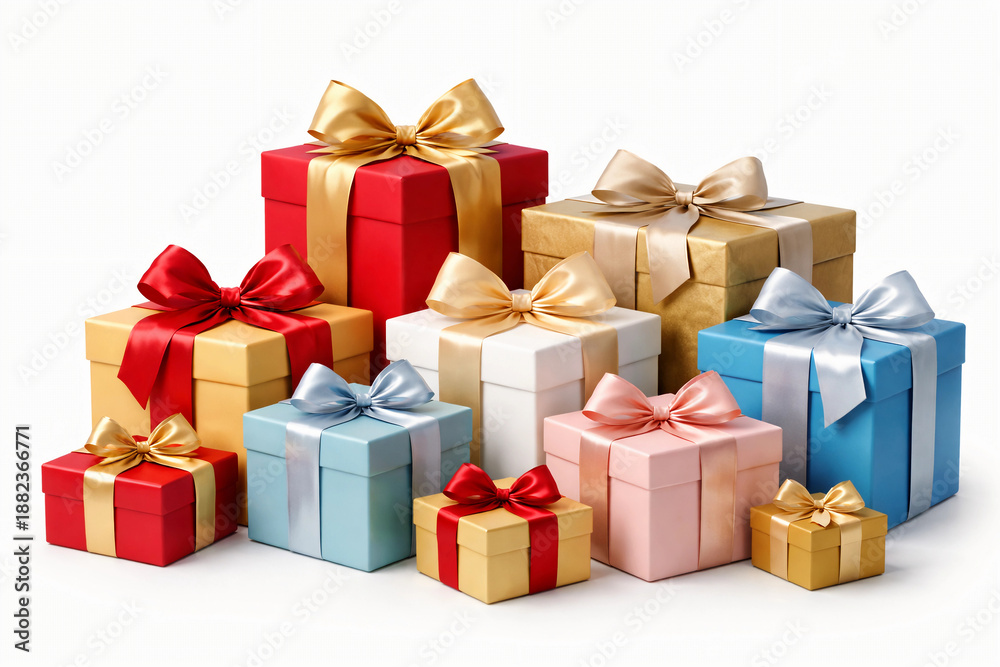 Obraz premium Colorful Gift Boxes with Decorative Ribbons and Bows