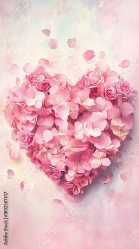 Wallpaper Mural Watercolor romantic wallpaper of soft pink heart made from blooming roses gentle petals flowing dreamy pastel background elegant love mood for modern decorative use  Torontodigital.ca