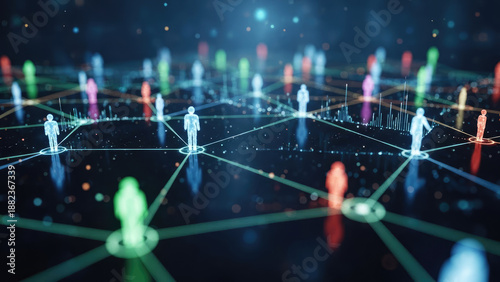 Digital Network of Connected People in a Global Community.