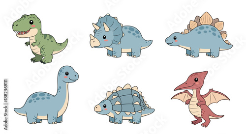 set of funny cartoon dinosaurs