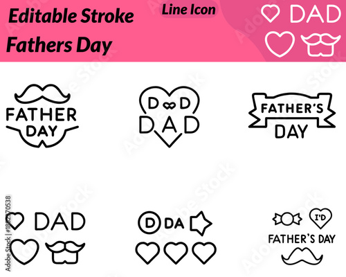 A warm friendly vector character icon celebrating Father’s Day. The character shows a caring father with a child—hugging holding hands. Giving a piggyback ride symbolizing love support family bonding.