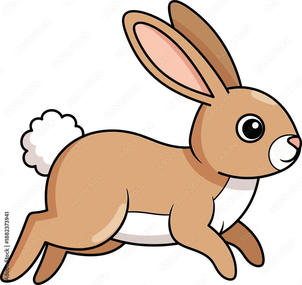 Obraz premium Cute Cartoon Brown Bunny Rabbit Hopping and Running Vector Illustration