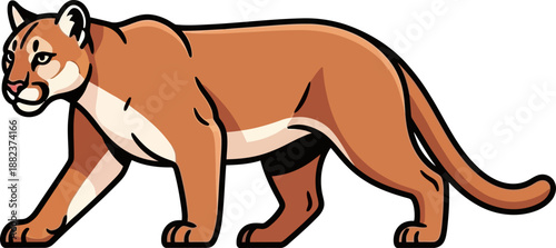 Photos Stylized Illustration of a Cougar Walking Confidently on a White Background