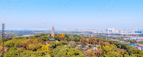 Aerial view of Yunyan Temple Pagoda in Tiger Hill Scenic Area, Suzhou, Jiangsu Province, China