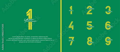 anniversary vector logo set, yellow and white color with handwriting can be use for celebration