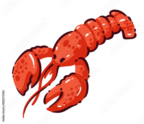 Lobster seafood delicacy, fresh red lobster with claws and tail, luxury seafood product for gourmet cuisine, premium restaurant ingredient, rich protein food, cartoon vector illustration