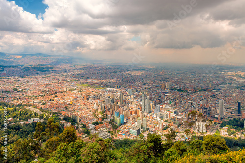 View of Cerro de Monserrate overlooking Bogota, Colombia.