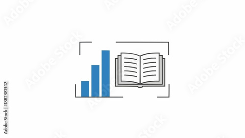 Bar chart and open book icon.