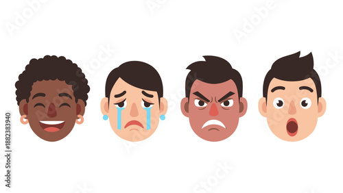 Four Different Cartoon Facial Expressions.