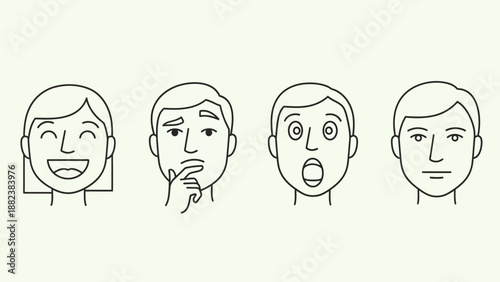 Illustration of various human facial expressions.