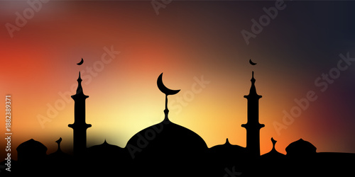 Ramadan Kareem window and mosque backgrounds. Eid mubarak or Modern Islamic greeting cards, Postervector Eps 10
