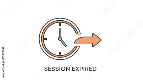 Session Expired" Line Icon with Clock and Forward Arrow Indicating Time-Out for User Access