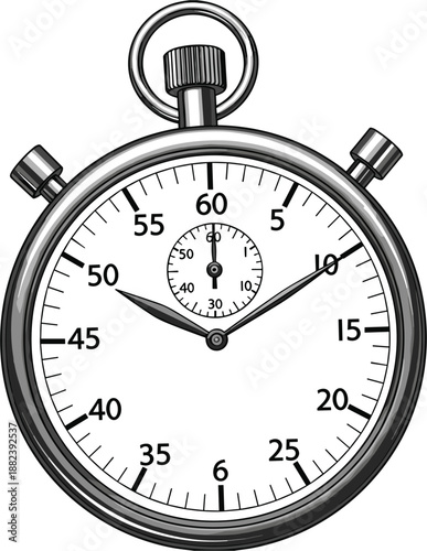 Stopwatch with white face and black numbers on plain background clock timer