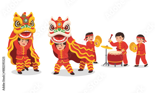 Vibrant Lion Dance Performance: Capturing the festive spirit of a cultural celebration with colorful costumes and rhythmic percussion. 