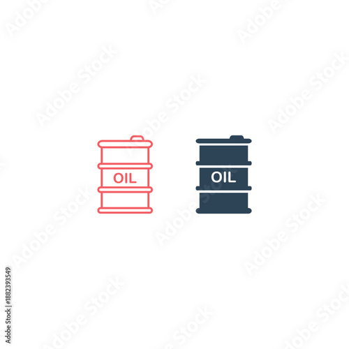 Oil drum container barrel with sign flat vector icons set for apps and websites