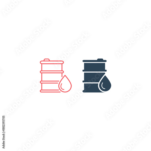 Oil drum container barrel with sign flat vector icons set for apps and websites