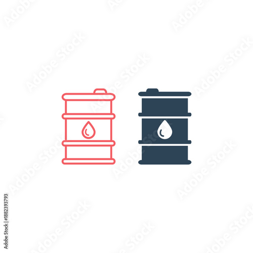 Oil drum container barrel with sign flat vector icons set for apps and websites