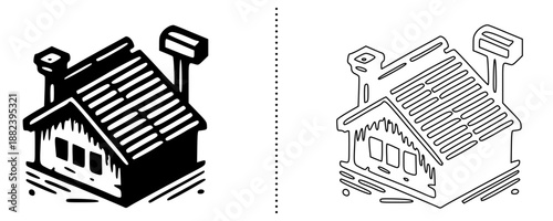 House repair icon representing home maintenance, renovation and construction service concept, property fixing symbol in solid and outline vector style isolated on white background