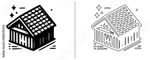 Eco friendly house icon representing sustainable living, green home and environmentally responsible lifestyle concept, modern house symbol in solid and outline vector style isolated on white bg