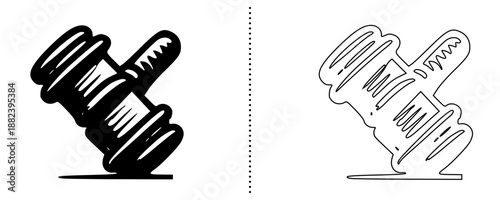Judge gavel icon symbolizing law, justice and legal authority, courtroom decision and auction hammer concept vector illustration, solid and outline style isolated on white background