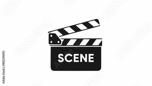 Black and white clapperboard with SCENE text, representing film production.