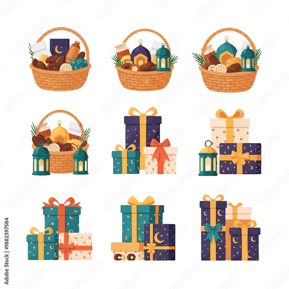 Obraz premium Gift Baskets and Presents with Ramadan Theme.