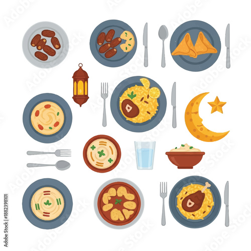 Ramadan Food Plates with Traditional Dishes.