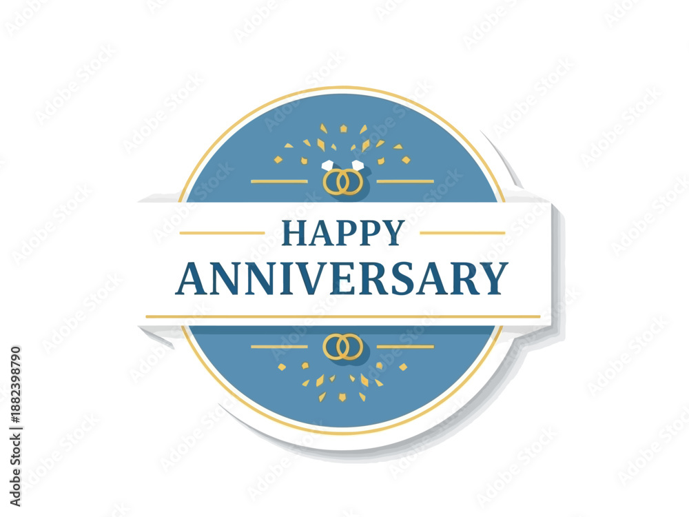 Fototapeta premium Happy Anniversary Badge with Rings and Confetti for Celebrations