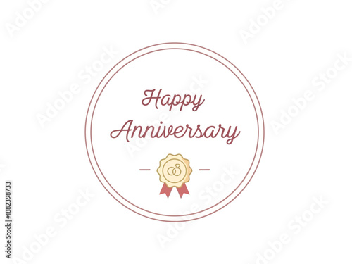 Happy Anniversary celebration with wedding rings and ribbons