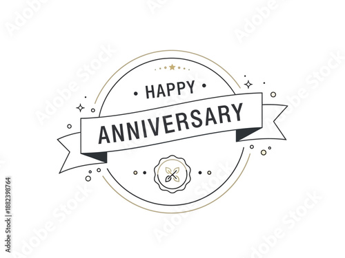 Happy Anniversary Greeting with Celebratory Banner and Decorative Elements
