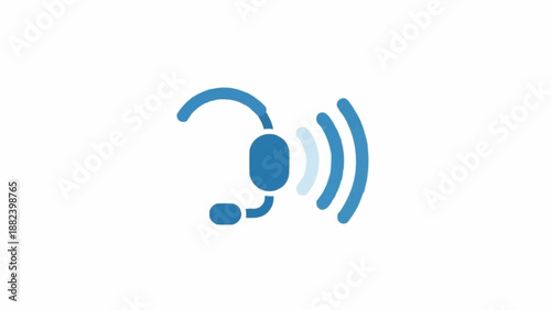 Blue Headset Icon with Sound Waves.