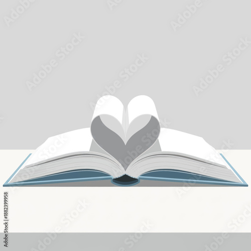 Open Book with Heart-Shaped Pages Reflects Love of Reading and Literature.