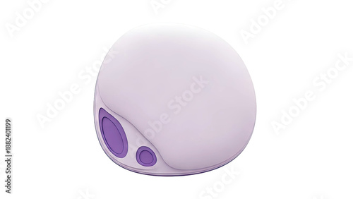 3D render of a smooth, round, lavender object with inset purple circles