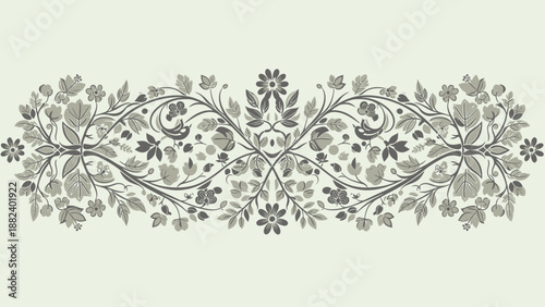 Elegant Floral Ornament with Leaves and Vines.