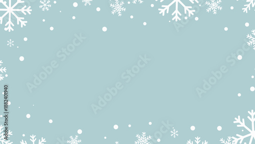 Light blue background with white snowflakes and dots.