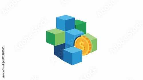 Colorful 3D blocks puzzle pieces.