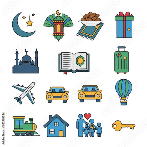 Collection of Islamic and Travel Icons.