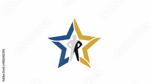 Star shaped logo with letter.