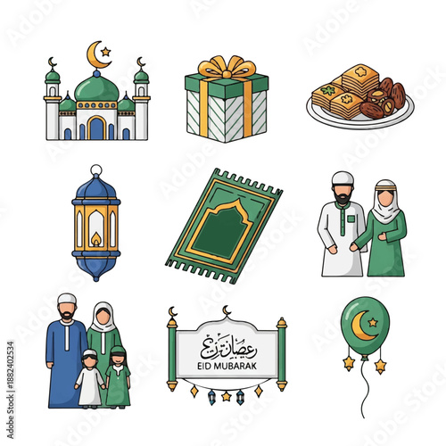 Eid Mubarak Islamic Illustrations and Symbols 1.