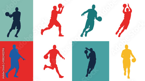 Collection of Basketball Players in Various Poses and Colors.