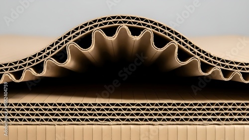 Close-up view of layered corrugated cardboard with wavy textures and geometric patterns
