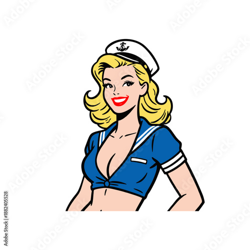 simple illustration of pinup girl  sailor navy marine  hot pose