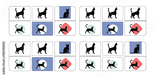 Colorful Cat Silhouette Memory Matching Game Cards for Visual Learning Fun