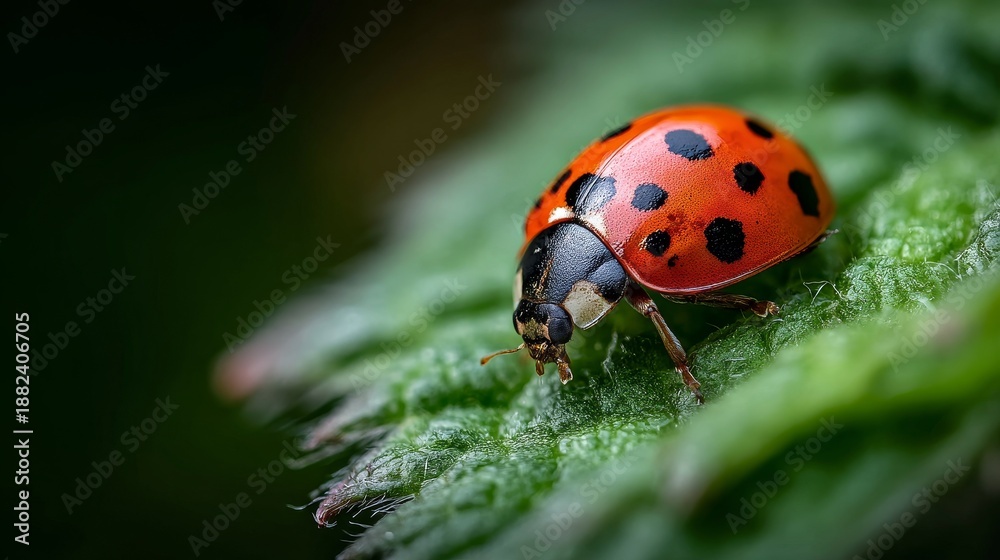 Obraz premium close-up of a ladybug on a green leaf