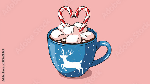Festive Holiday Beverage: Hot Chocolate with Marshmallows and Candy Canes