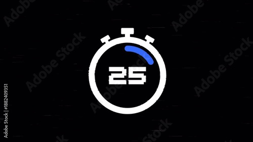 30 second countdown glitch effect, animated digital countdown 30 to zero on a black background animation. 4k video