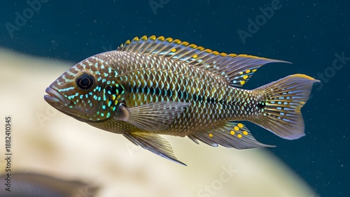 Wallpaper Mural Vibrant close-up portrait of a colorful freshwater cichlid fish swimming in an aquarium Torontodigital.ca