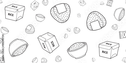 Cute Onigiri Rice Balls and Packaging Cartoon Vector Art