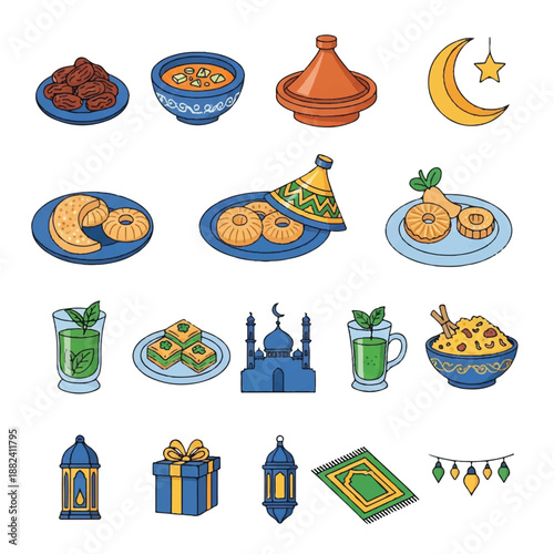 Ramadan Kareem Islamic Food and Decorations.
