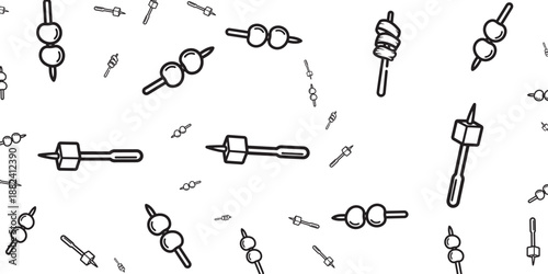 Hand-drawn Skewered Food Illustrations - A Whimsical Doodle Pattern